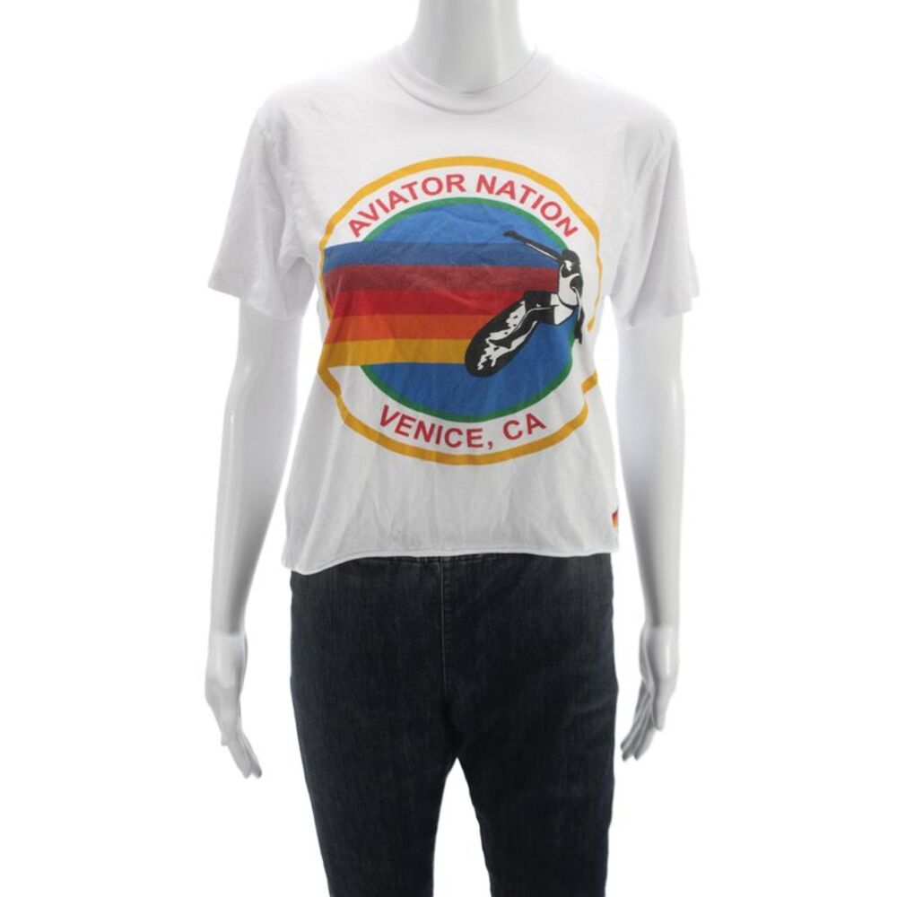 Aviator Nation Unisex 80s Graphic T-Shirt White Crew Short Sleeve Size S